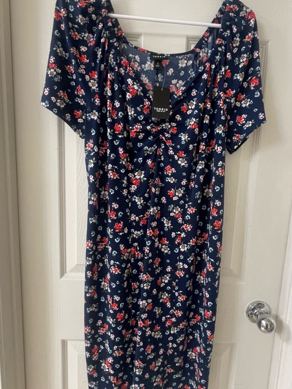 Torrid Navy Floral Mini Dress with Multicolor Blossoms - Picture 5 of 6